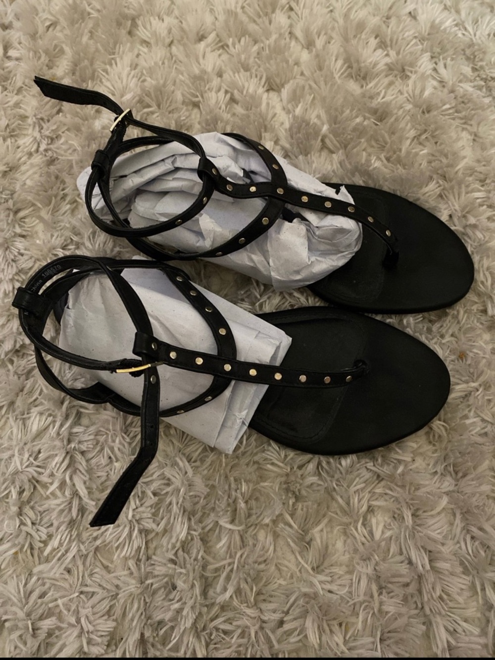 Christian Siriano Black Studded T-Strap Sandals
